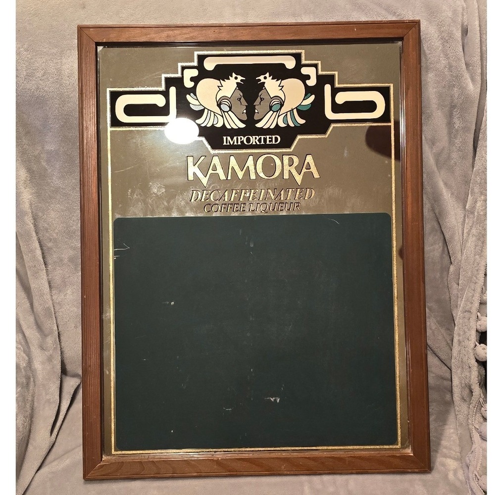 Vintage Kamora Coffee Liqueur Advertising Mirror Chalkboard Art Deco Wood Frame